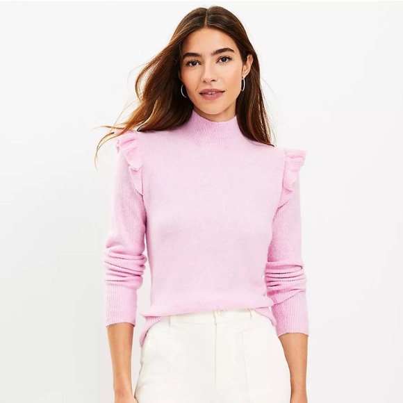 Loft Ruffle Mock Neck Sweater Size S - Picture 1 of 8